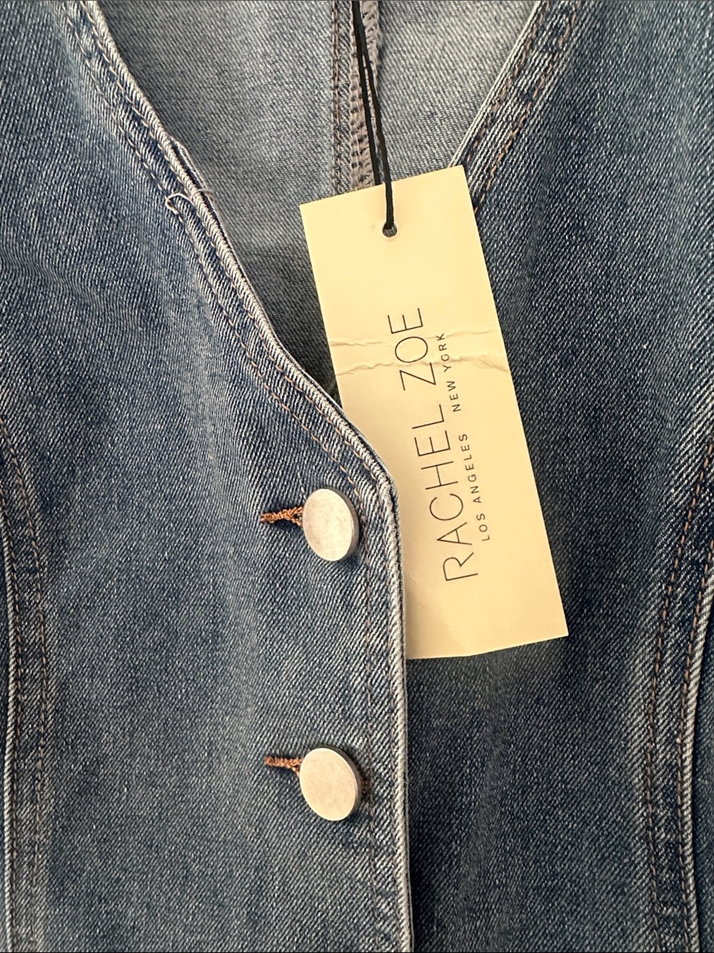 Rachel Zoe Washed Blue Denim Button Vest - Picture 4 of 4
